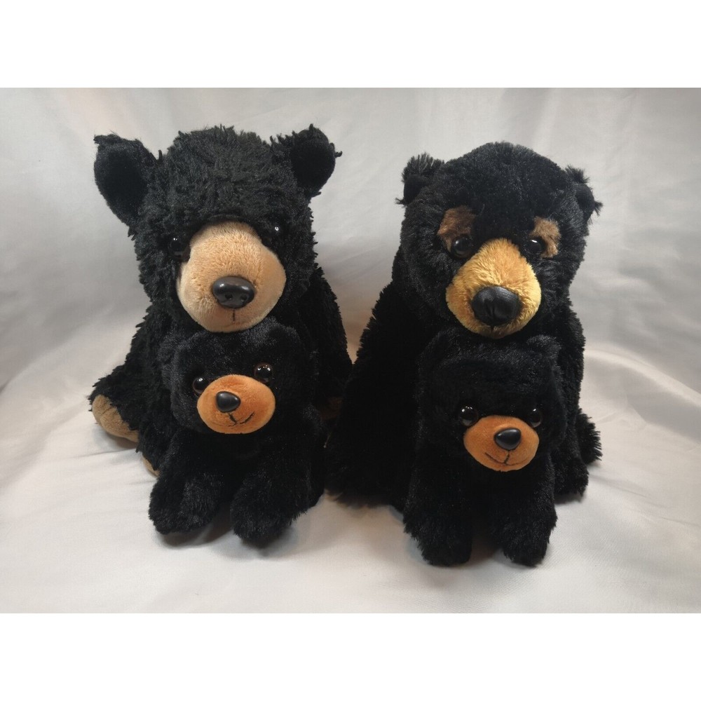 Stuffed Animal Black Bear Family Lot of 4 Wild Republic and Aurora